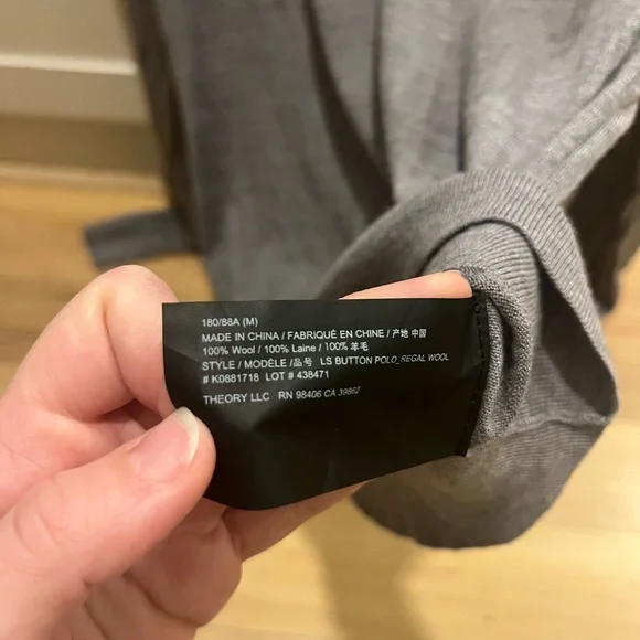 Theory Men's Long-Sleeve Polo Shirt in Merino Wool - Medium - Picture 12 of 13